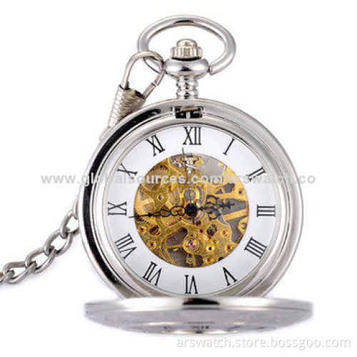 Vintage Skeleton Automatic Pocket Watch, Alloy Case and Chain, 3ATM Waterproof
